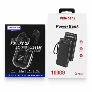 VEN-DENS 10000mAh Power Bank + Ultrapods Max Wireless Earbuds Combo thumbnail 4