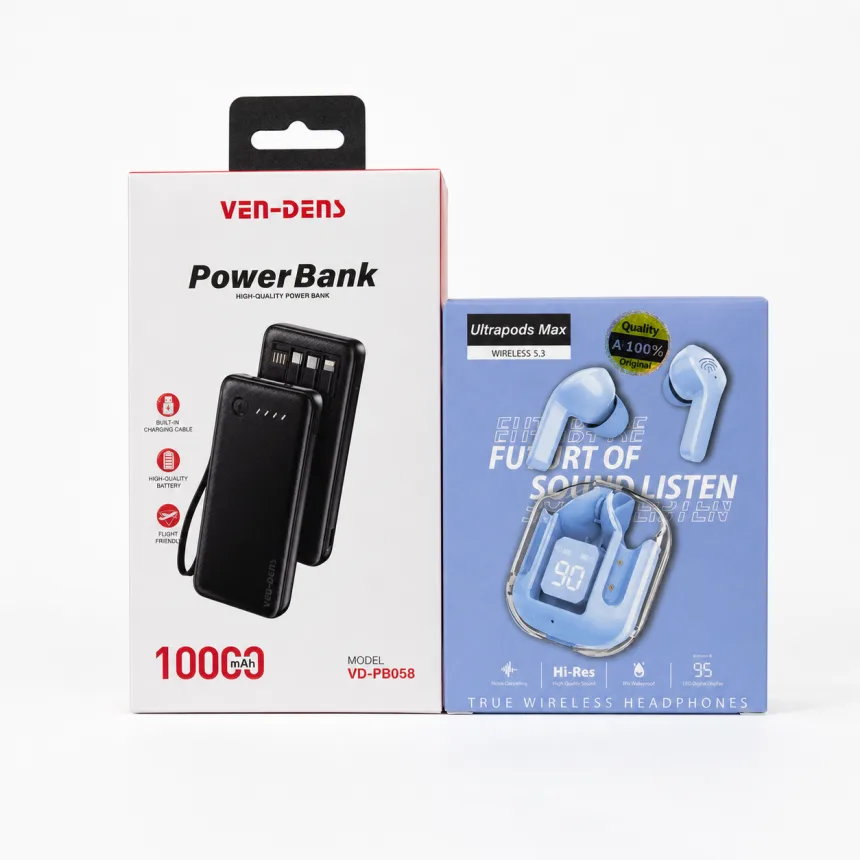 VEN-DENS 10000mAh Power Bank + Ultrapods Max Wireless Earbuds Combo