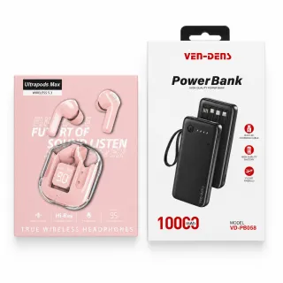 VEN-DENS 10000mAh Power Bank + Ultrapods Max Wireless Earbuds Combo thumbnail 2